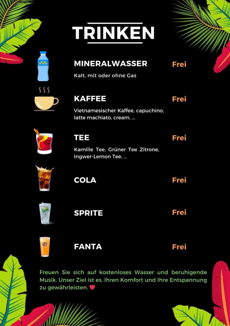 Free drinks menu